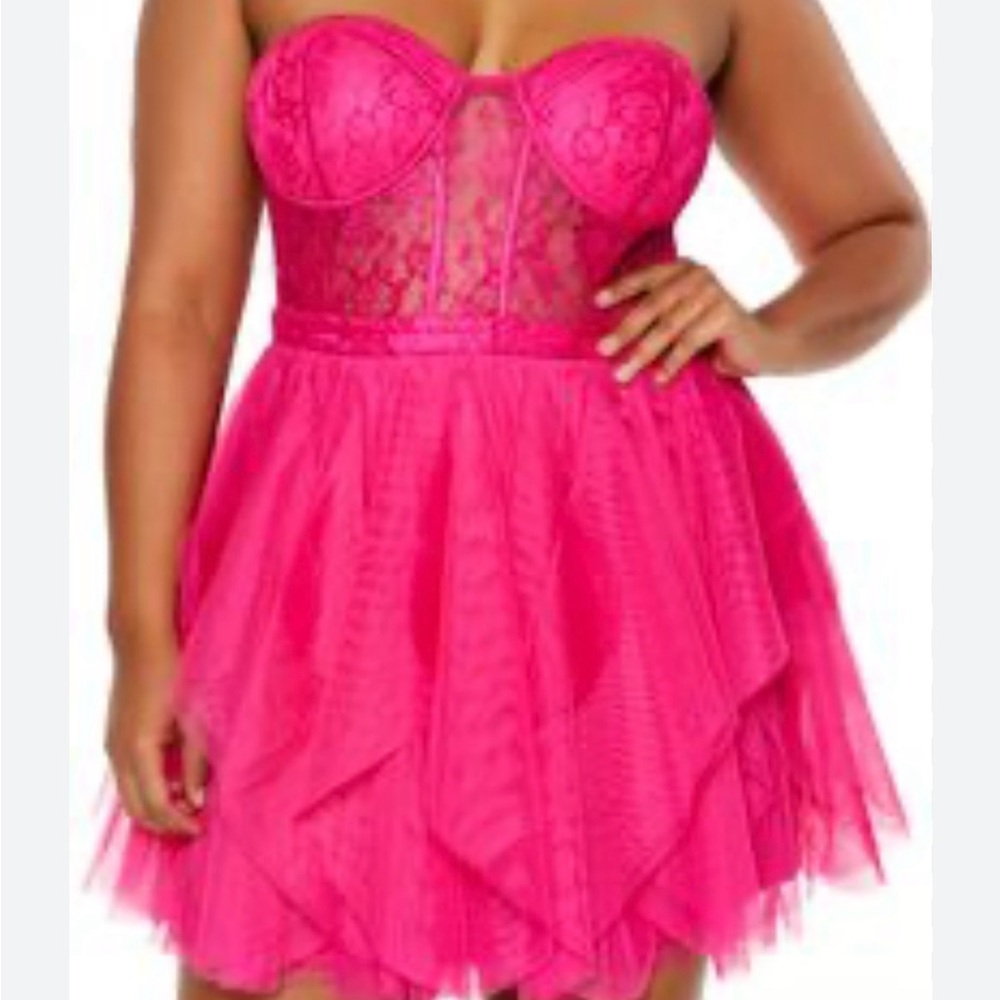 Forever 21 plus size lace bustier hot pink mini dress. Sz 1X. NWT - Picture 7 of 8